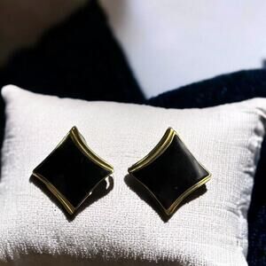 Vintage Trifari Black & Gold Clip-On Earrings 1980s Classic Statement Jewelry